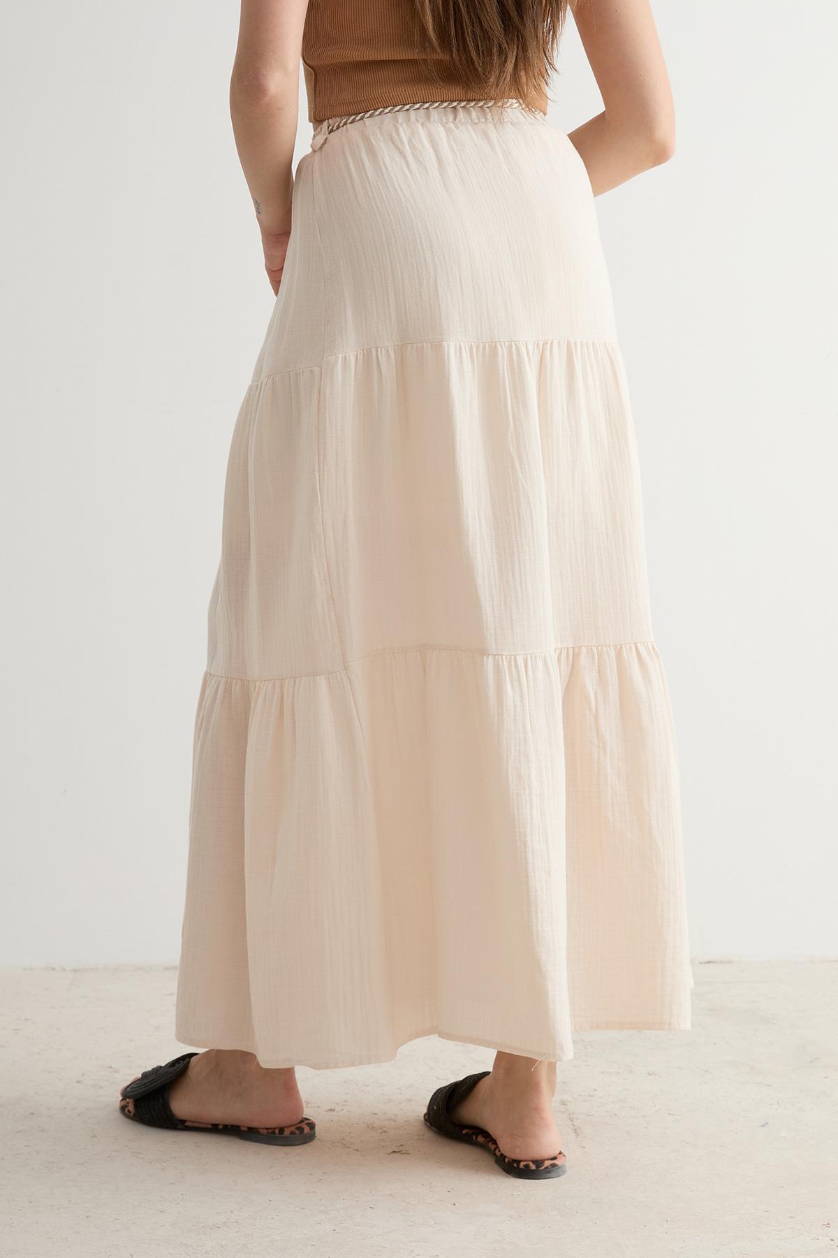 Bawelniana spodnica maxi - kremowa