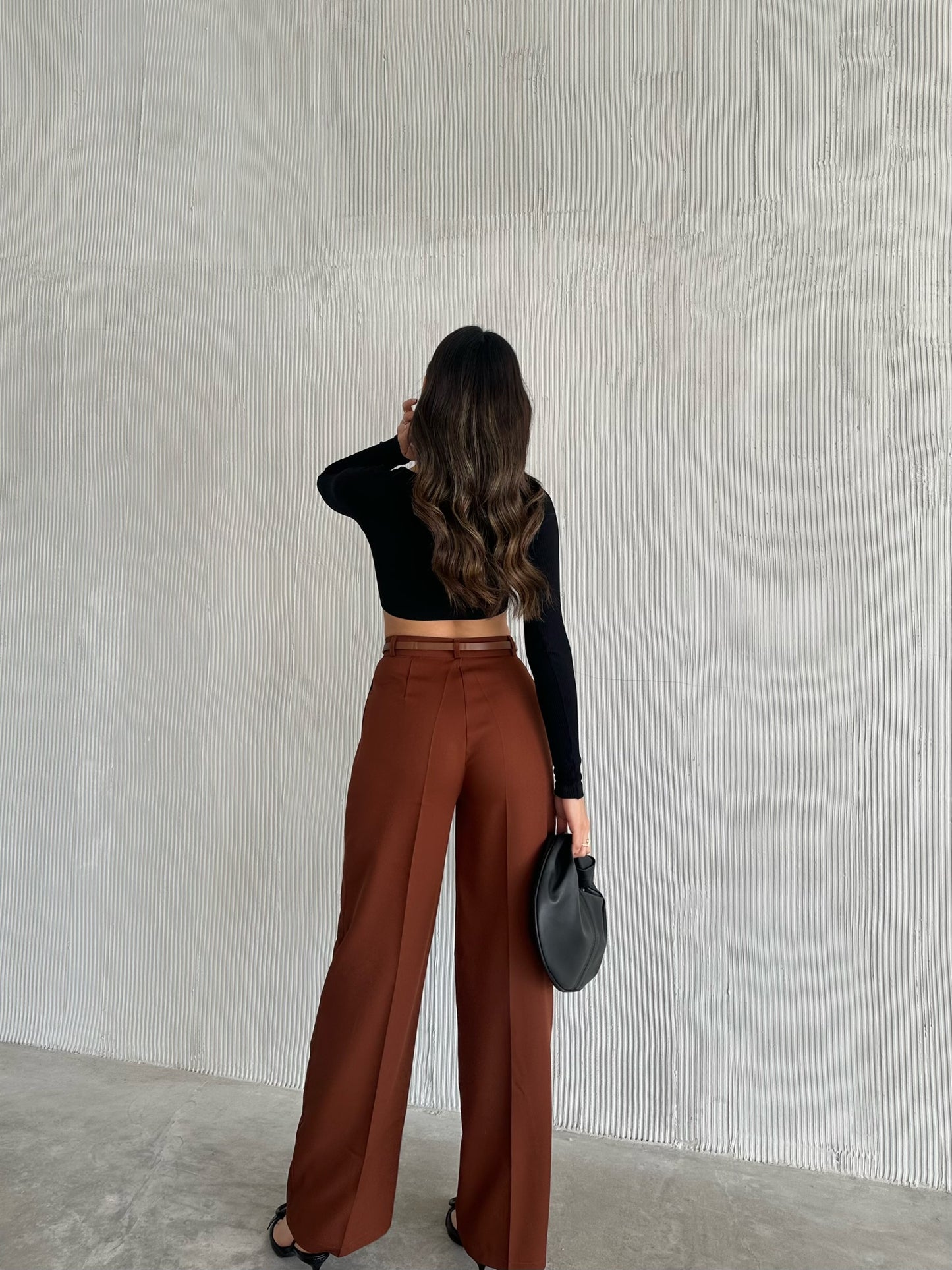 Spodnie palazzo z wysokim stanem - brązowe