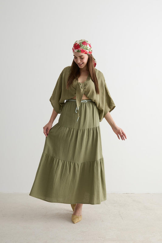 Bawełniana spódnica maxi - khaki