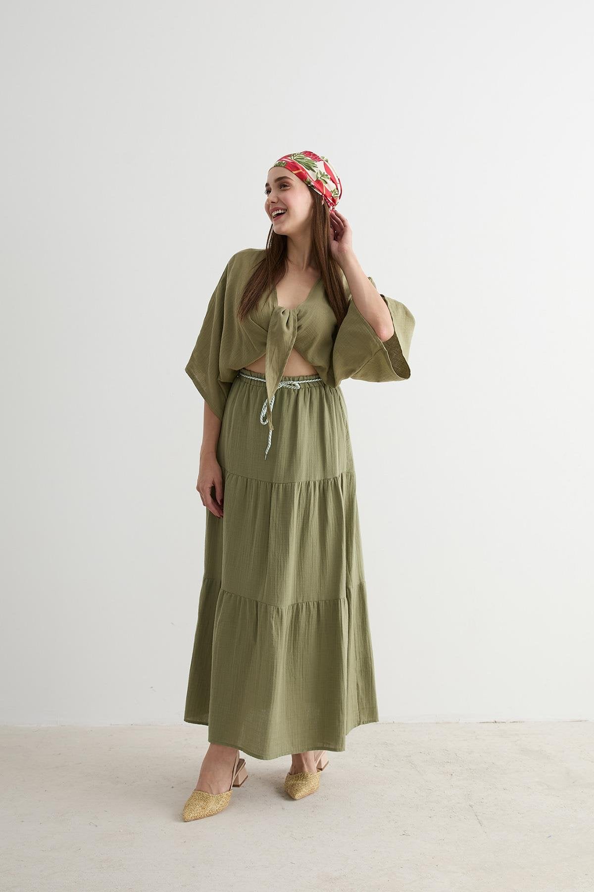 Bawełniana spodnica maxi - khaki