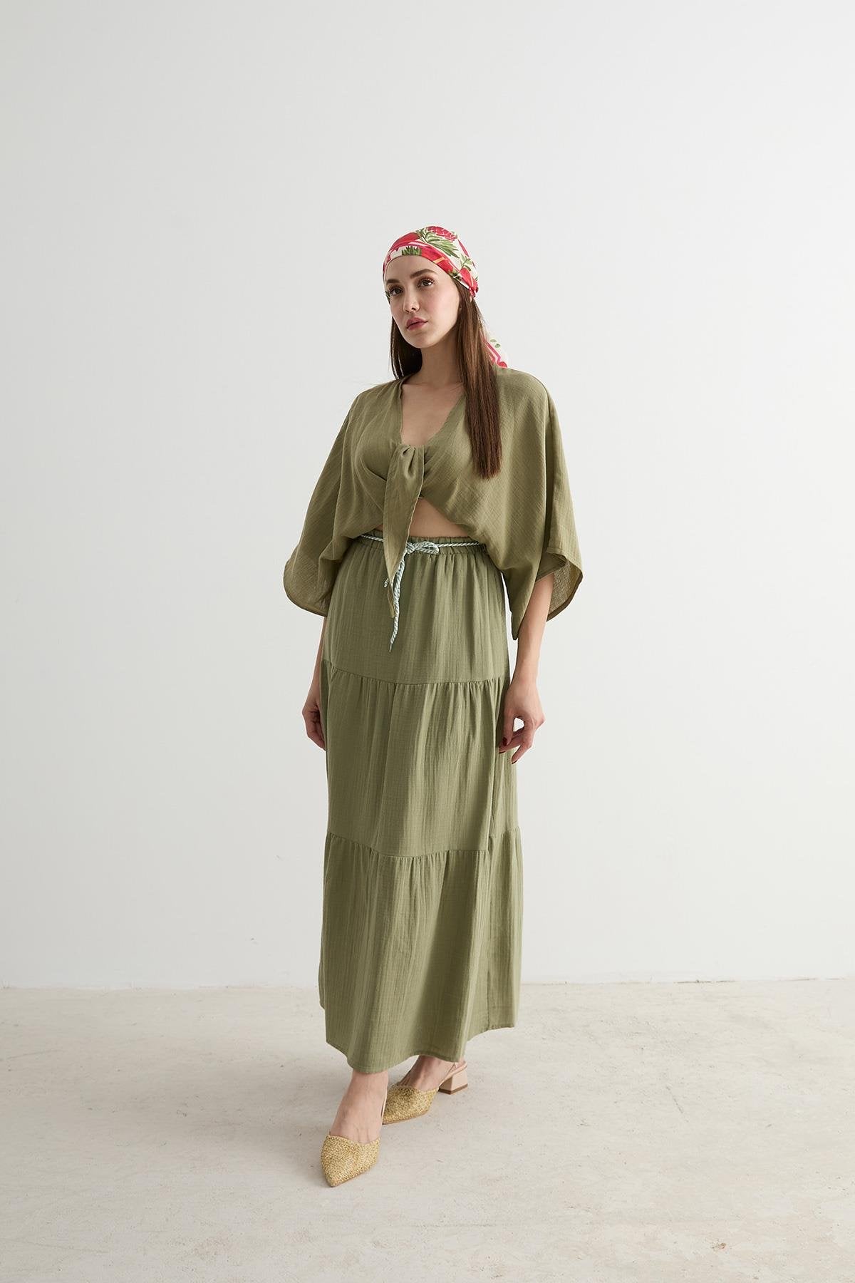 Bawełniana spodnica maxi - khaki