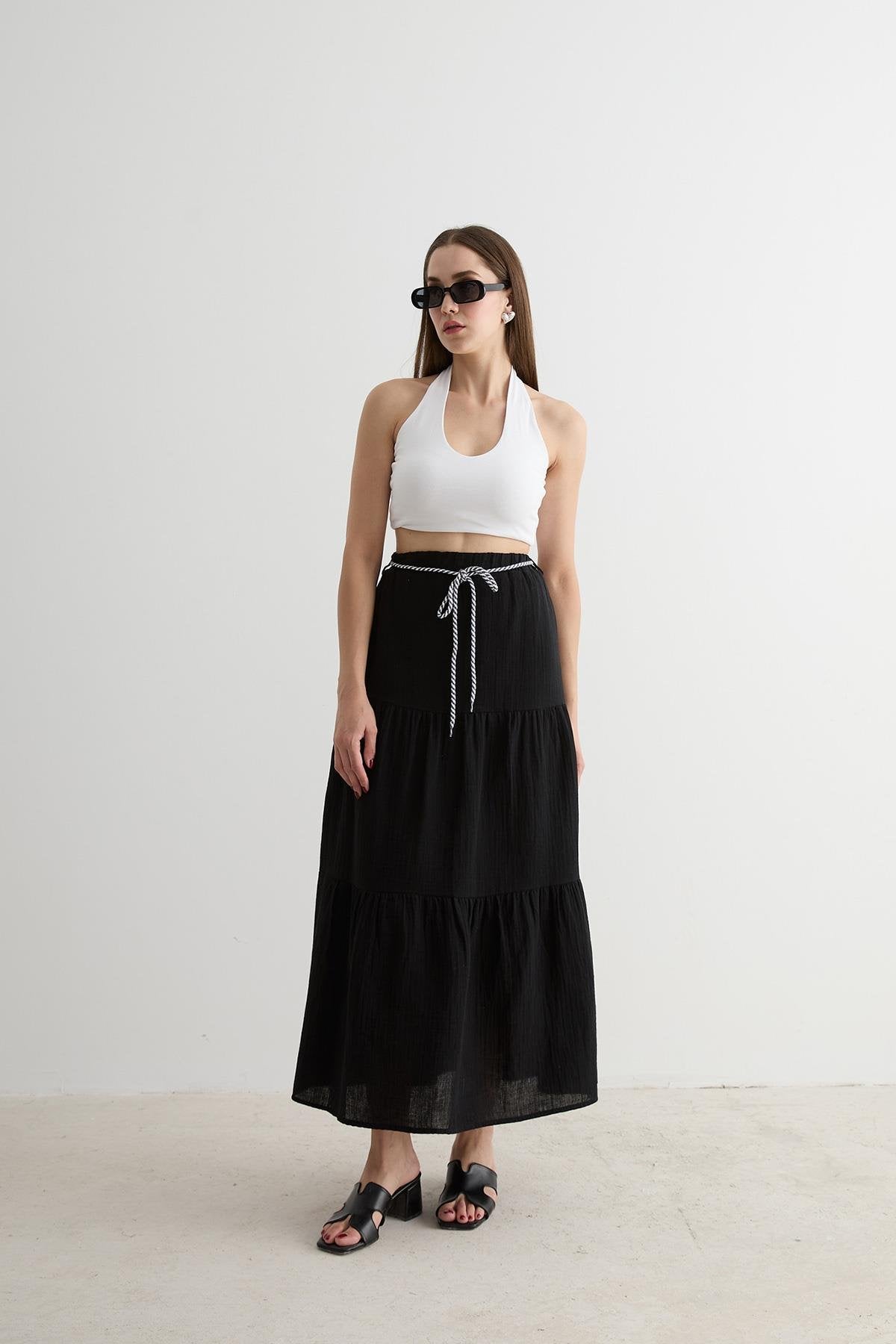 Bawełniana spodnica maxi - czarna