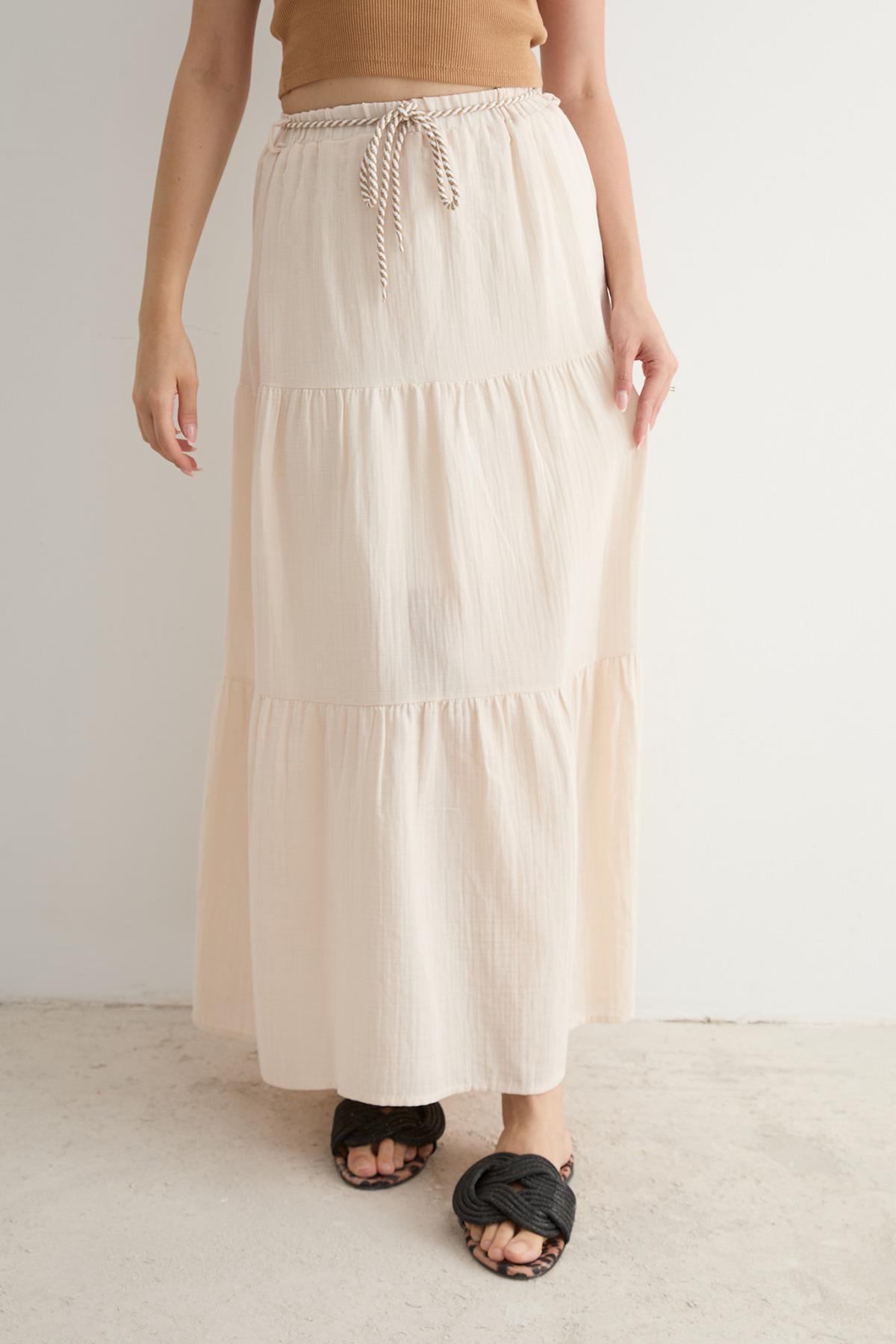 Bawelniana spodnica maxi - kremowa