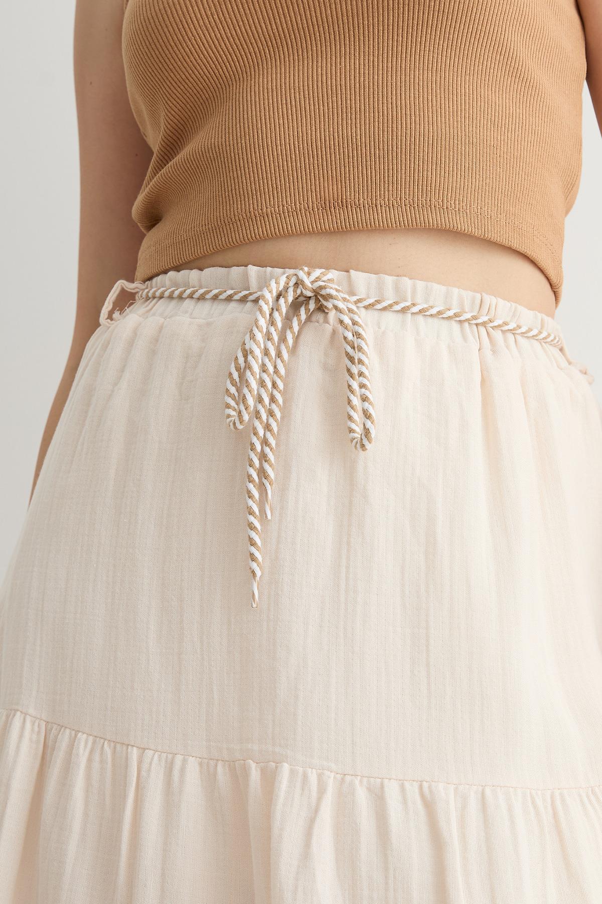 Bawelniana spodnica maxi - kremowa