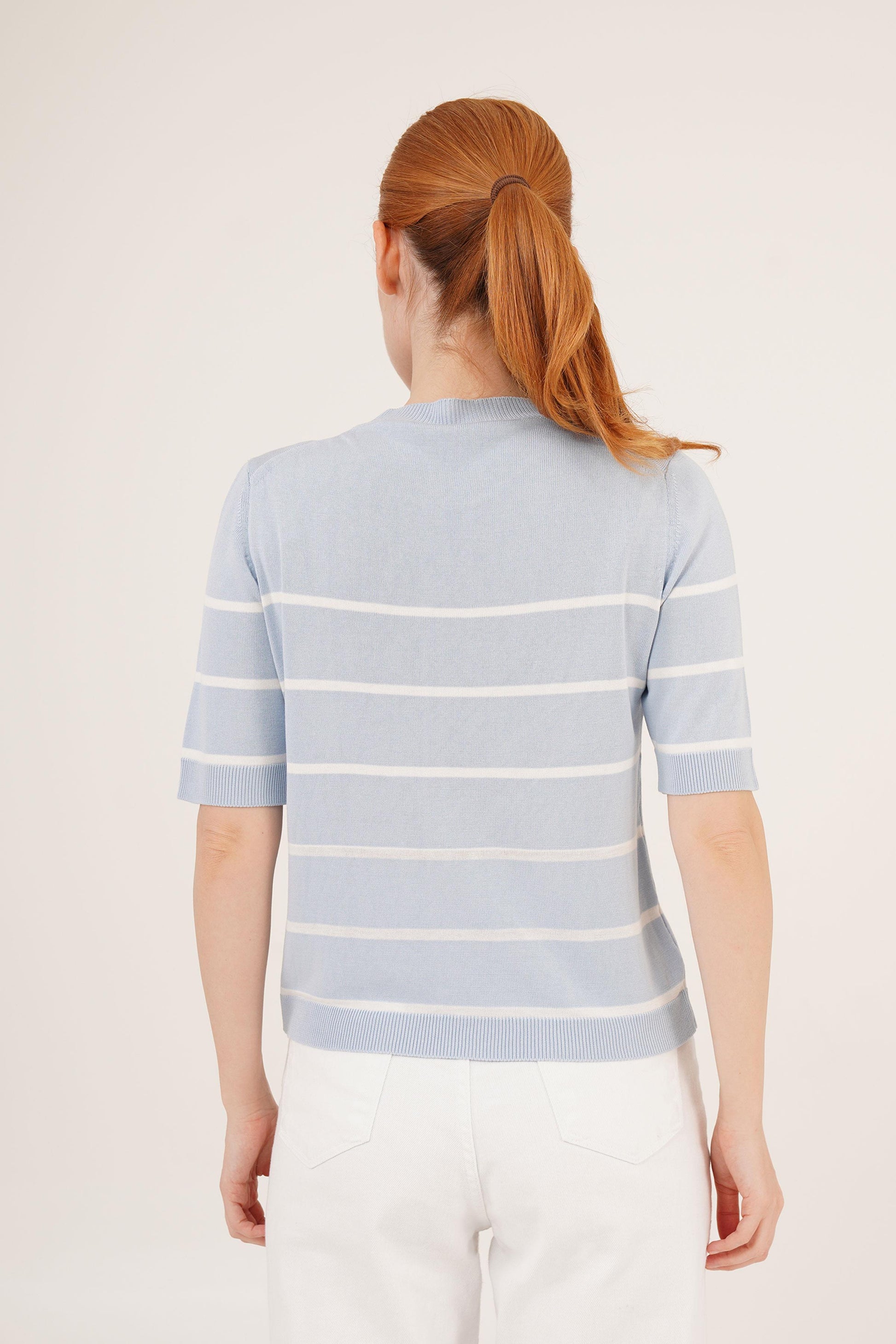 Bluzka na krotki rekaw w paski - baby blue