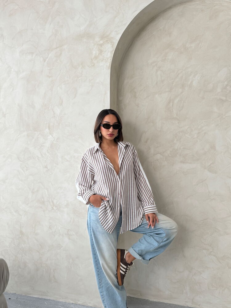 Koszula w paski - brązowa