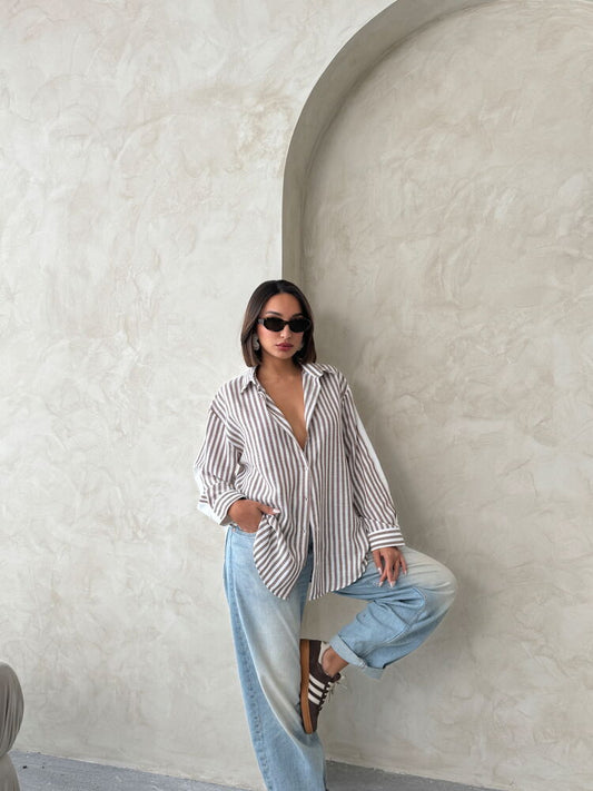 Koszula w paski - brązowa