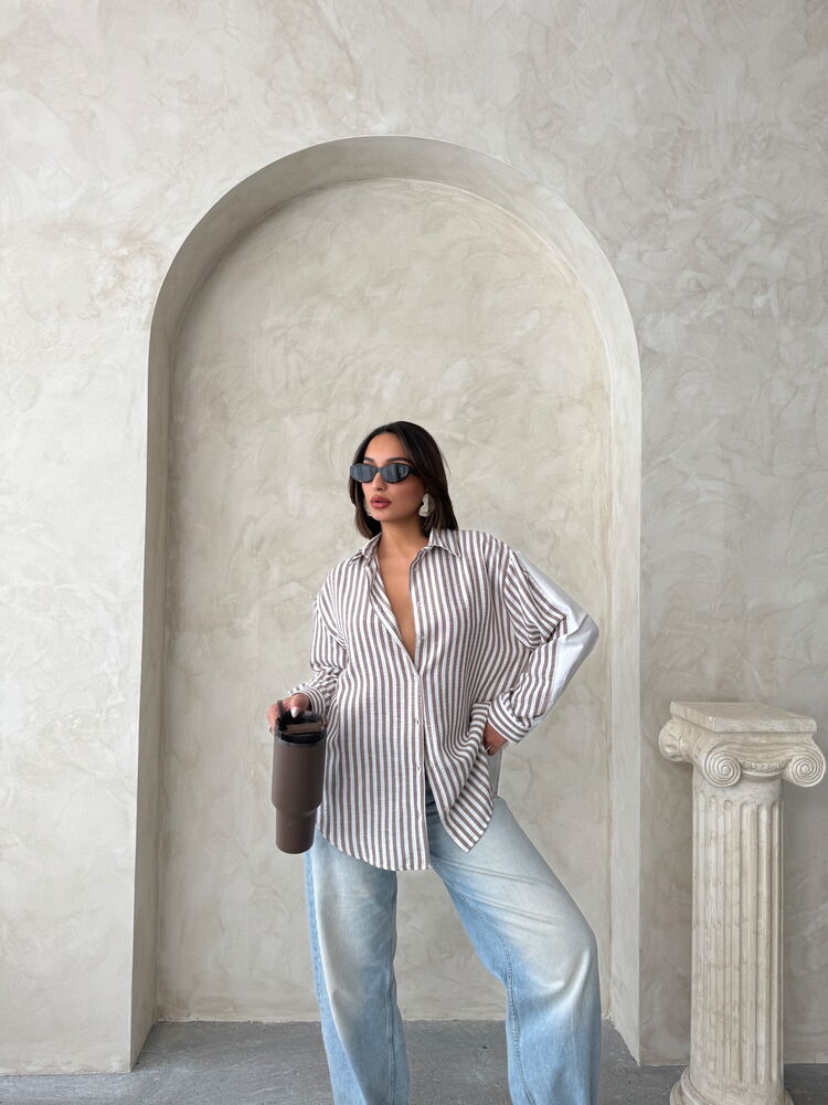 Koszula w paski - brązowa