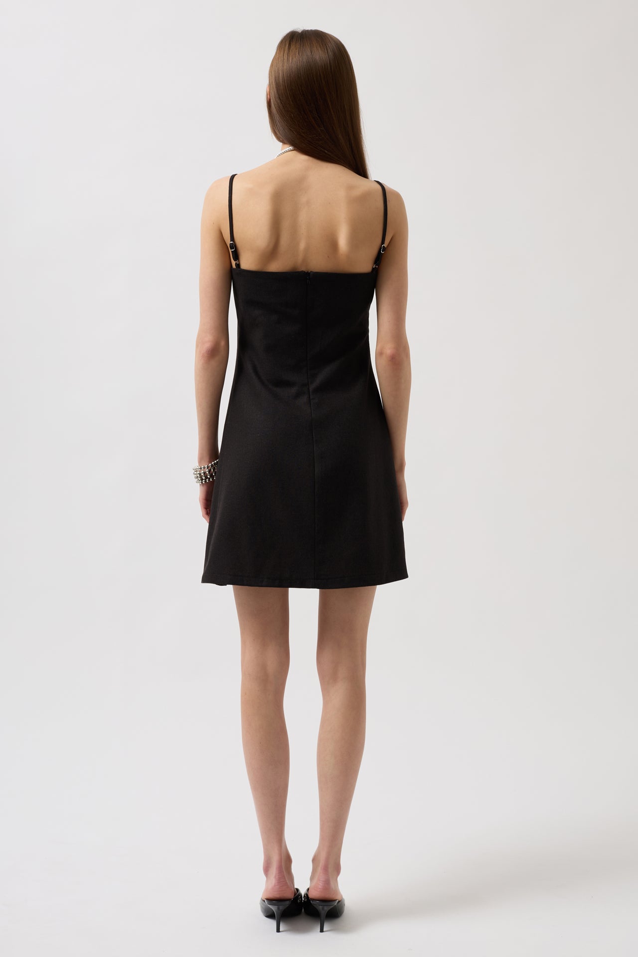 Lniana sukienka mini - czarna